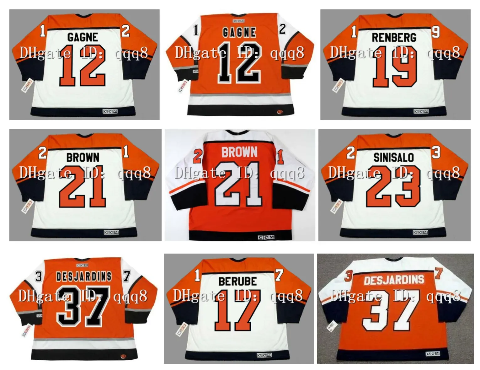 Jersey de hockey personalizado vintage 12 SIMON GAGNE 19 MIKAEL RENBERG 21 DAVE BROWN 23 ILKKA SINISALO 37 ERIC DESJARDINS 17 CRAIG BERUBE Naranja Whit