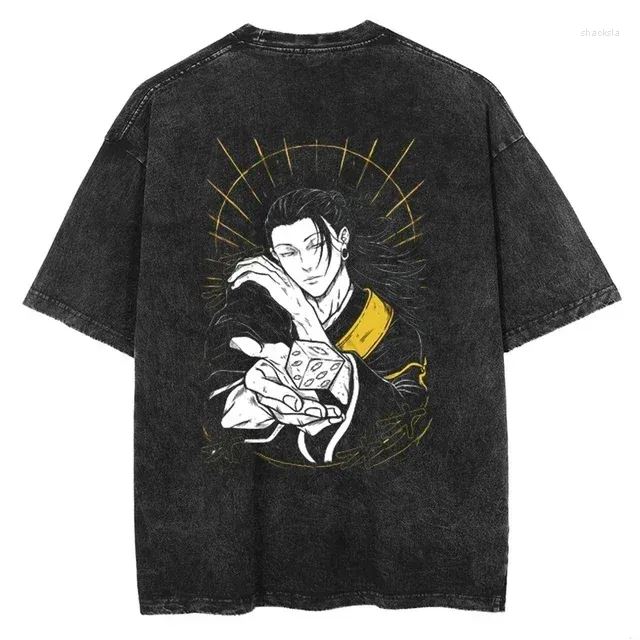 Men's T Shirts Anime Tshirt Ujutsu Kaisen Black Washed Tshirt Harajuku Summer Short Sleeve Cotton Tees Vintage Streetwear T-shirt 20