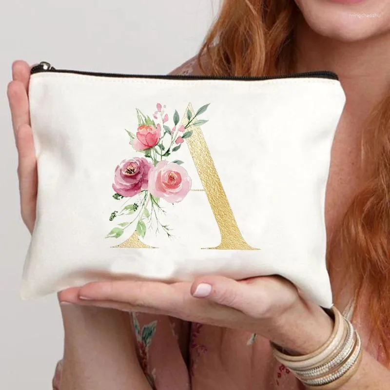 Sacs à cosmétiques trousse de maquillage de demoiselle d'honneur motif de toilette rouge à lèvres pochette initiales florales cadeau de fête d'enterrement de vie de jeune fille mariée