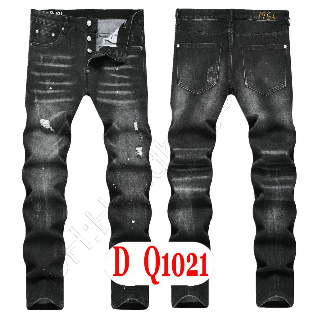 Mens Jeans Luxury Italy Designer Denim Jeans Män broderibyxor DQ21021 Fashion Wear Holes Splash-blinkar Byxor Motorcykel ridkläder US28-42/EU44-58