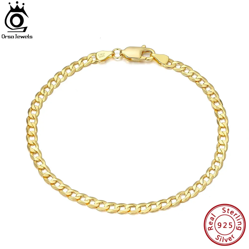 Orsa Jewels 925 Sterling Silver M Cuban Link Curb Chain 팔찌 18K 골드 이탈리아 쿠바 팔찌 남성 여성 SB123240115