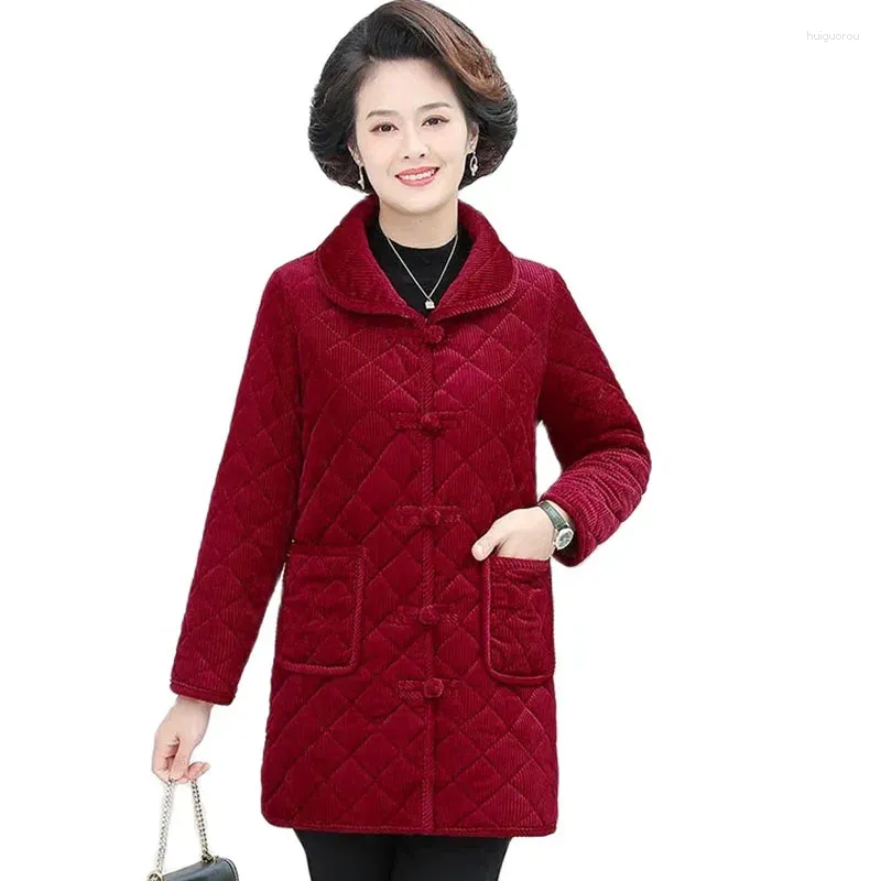 Women's Trench Coats Women Corduroy Coat Korean Winter Jacket Long Ladies Cotton Padded Velvet Warm Parkas Female Outerwear Overcoat 5XL