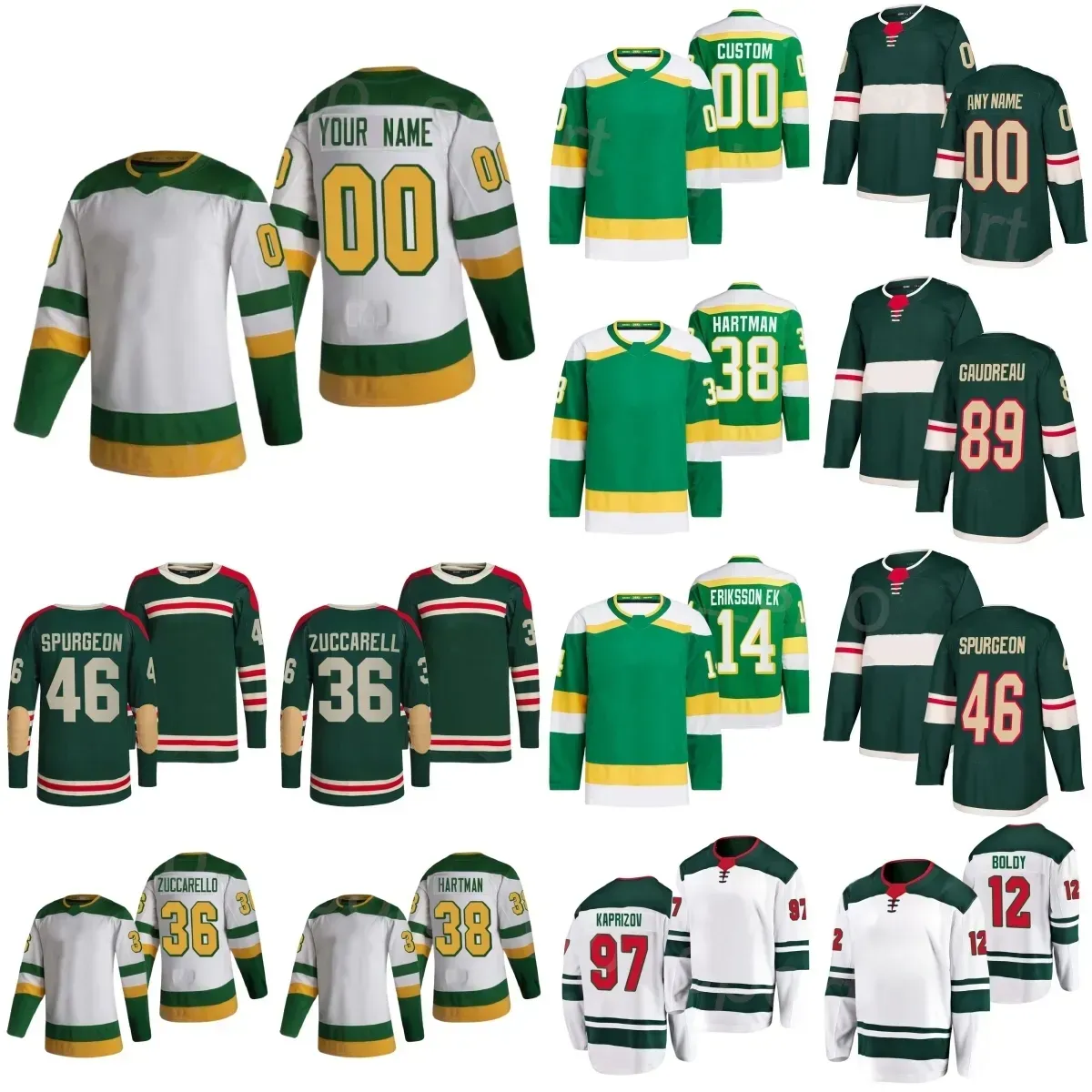 Maillot de hockey personnalisé pour hommes et femmes, Minnesota Dakota Mermis Connor Dewar Brock Faber Brandon Duhaime Marcus Foligno Matt Boldy Marco Rossi Jon Merrill Wild