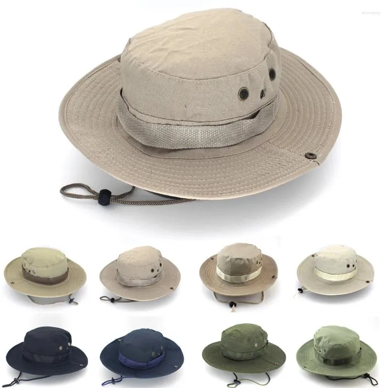 Berets Camouflage Tactical Bucket Hat Summer Men Boonie Outdoor UVProtection Wide Brim Panama Safari Hunting Hiking Fishing Sun Ca