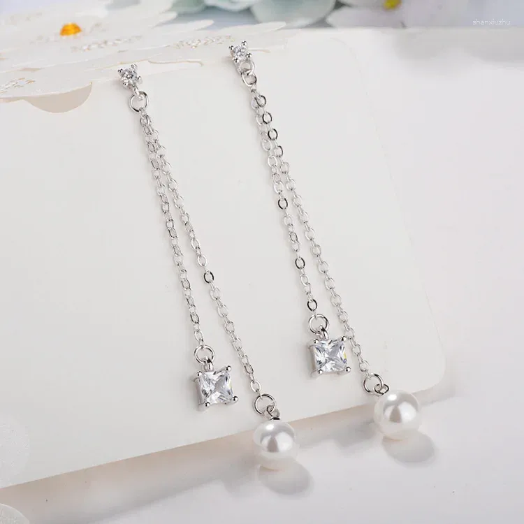 Stud Earrings In 925 Sterling Silver Pearl Zircon Long For Woman Piercing Wedding Jewelry Wholesale Items With