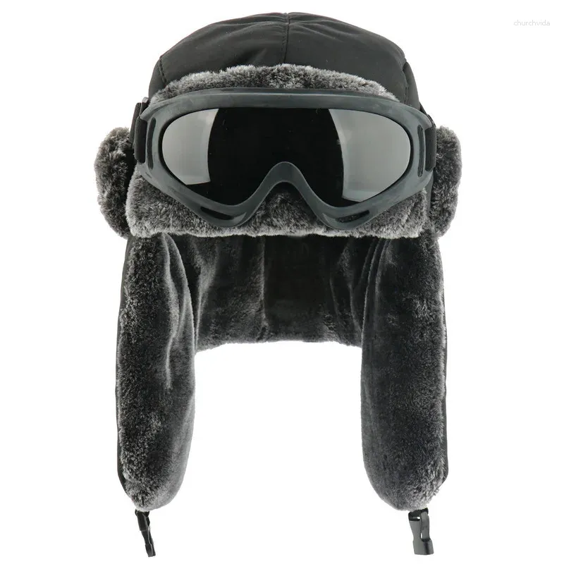 Basker supsindy armé militär ushanka Menwomen Winter Bomber Hats med Goggle Warm Faux Fur Pilot Earflap Trapper Snow Ski Caps