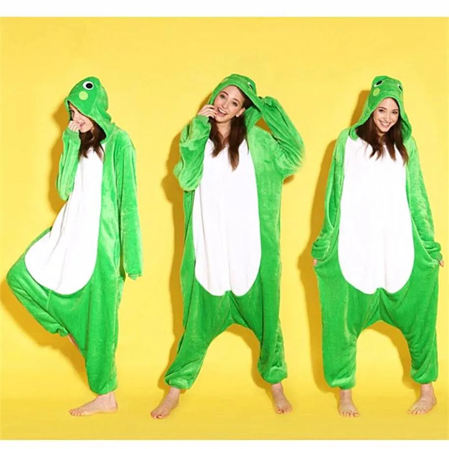 Zwierzęcy miłość żaba unisex dla dorosłych Flannel bake pajamy kigurumi kombinezony z kapturem do snu