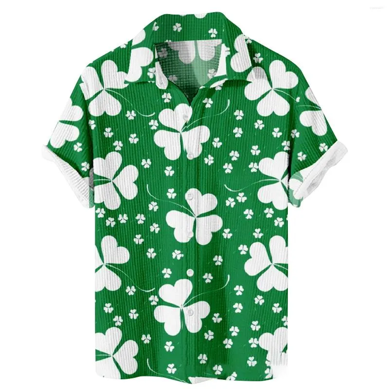 Męskie koszule szczęśliwe Święty Dzień Świętego Patryka wiosna lato hawajska koszula man elegancki tops streetwear shamrock ireland print