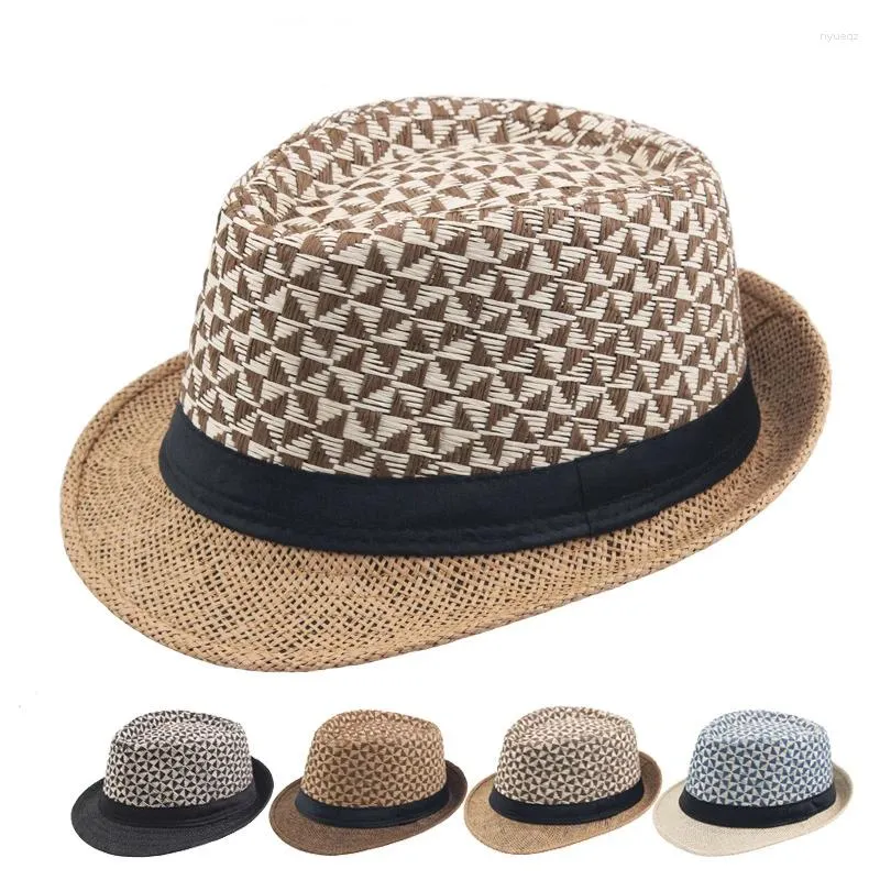 Basker brittiska män strand sol hattar sommar cowboy fedora retro jazz hatt andas halmmössor utomhus panama man gentleman semester sunhat