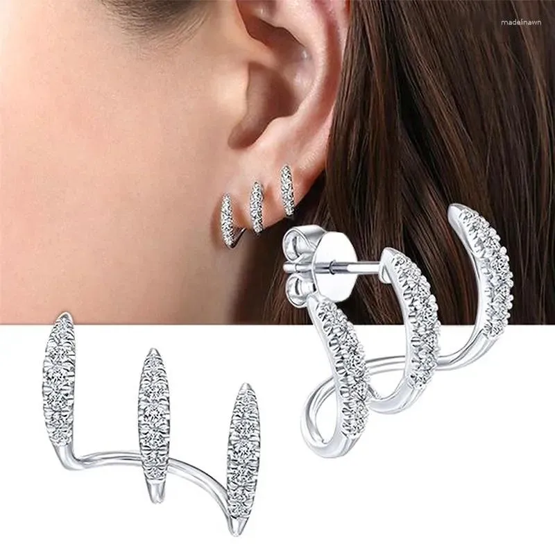 Boucles d'oreilles à trois arcs pour femmes, accessoires de bijoux créatifs personnalisés en zircone cubique de tempérament Simple