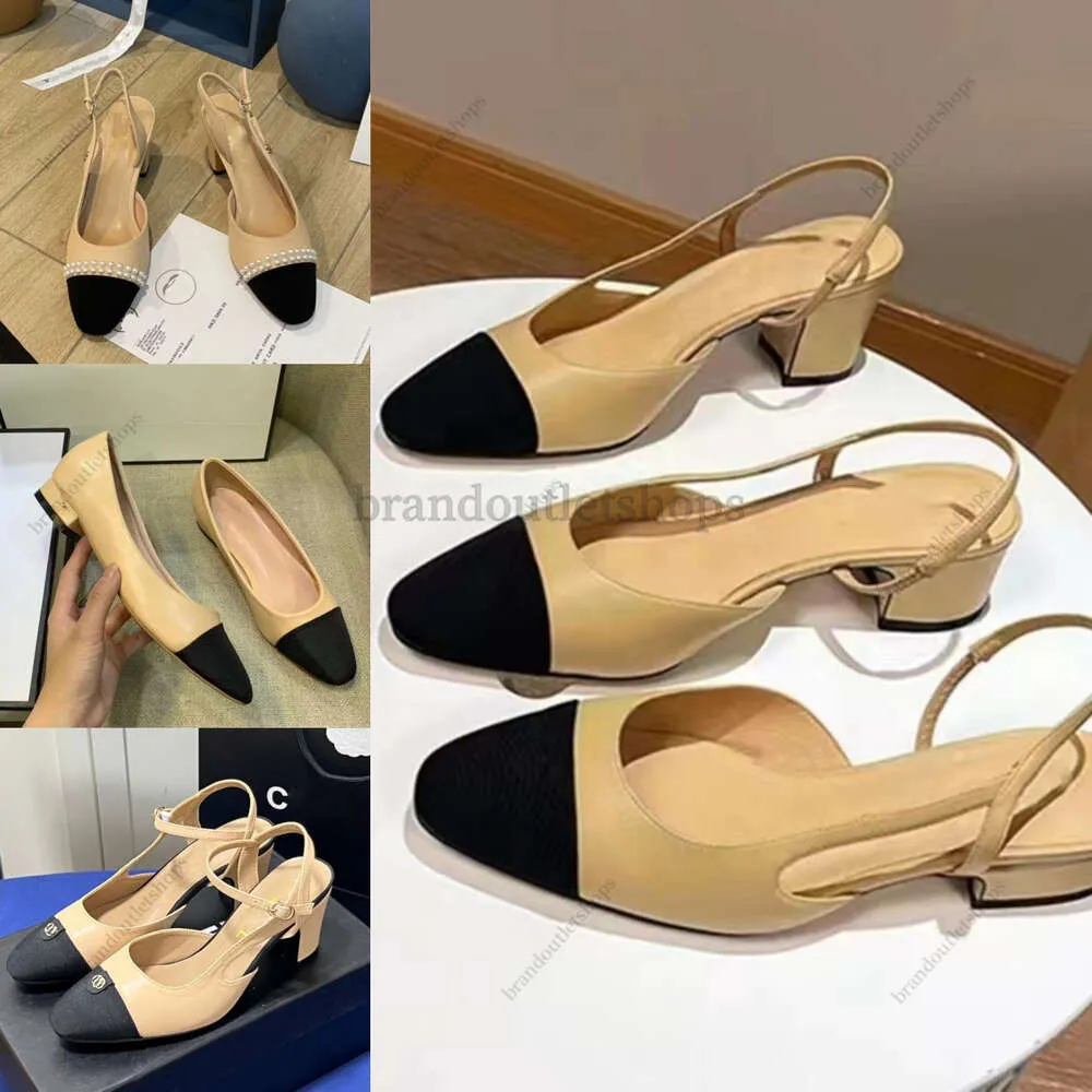 Klädskor designers slingback skor sandaler äkta läder höga klackar färg klassiska damer vår och höstspetsade tåhöjd 6.5 cm 35-40