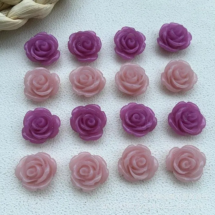 Estatuetas decorativas 10 peças rosa roxo flor de camélia acessórios de resina artesanato faça você mesmo para fazer joias