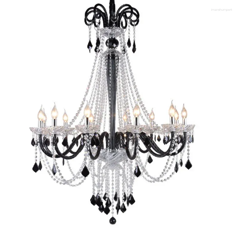 Ljuskronor Glass Crystal Chandelier Black Cottage American White Suspension Pendant Lamp Hanging Light Matsal Ljusbelysningsarmaturer