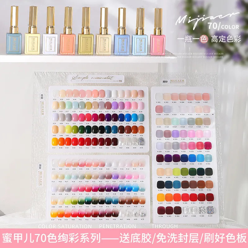 Kleuren gellakset Kleur mijiaer gellak 70 verschillende flessen voor nail art design Hele set nagelgel leerlingkit 15 ml groothandel fabriek nagelsalon