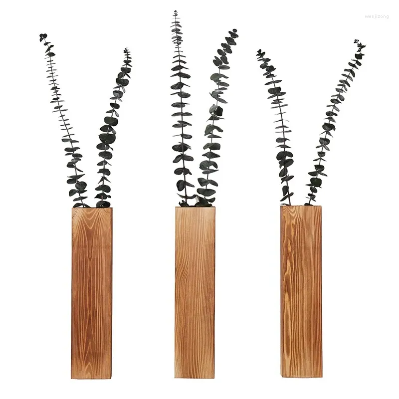 Vases Wood Wall Decor For Bathroom Room Dried Flowers And Faux Greenery Plants Color 3Piece