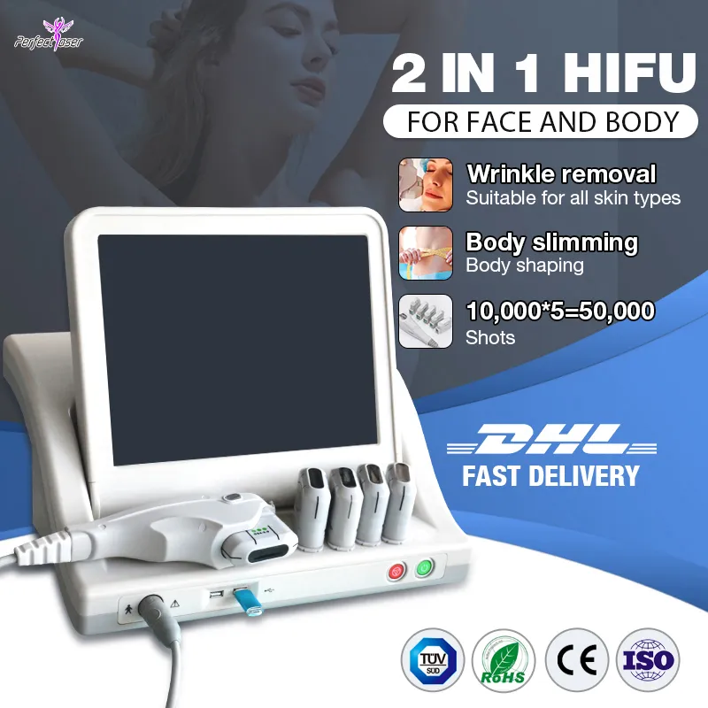 50000 Schüsse HIFU-Maschine Facelifting Body Sliming High Intensity Focused Ultraschall-Cellulite-Entfernungsausrüstung Kostenloser Versand