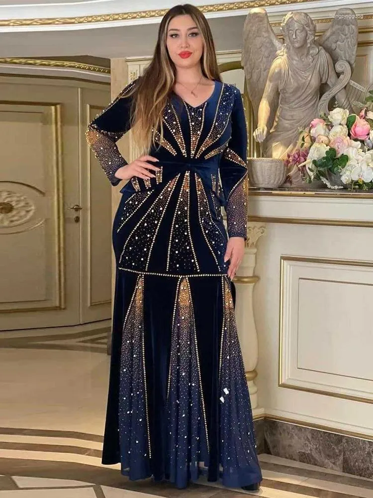 Casual Dresses Elegant Women Velvet Dubai African Kaftan Abayas Dashiki Diamond Long Sleeve Robe Wedding Party Prom Gown Ladies Clothes