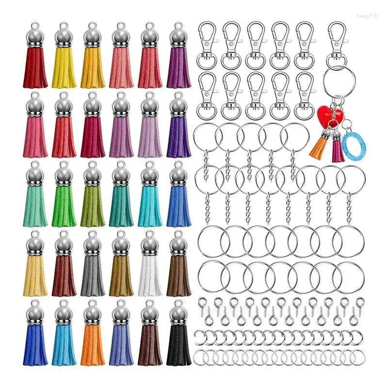 Keychains 270st Keychain Rings för hantverk med tofs -extender kedjehopp och ögonstift som tillverkar förnödenheter