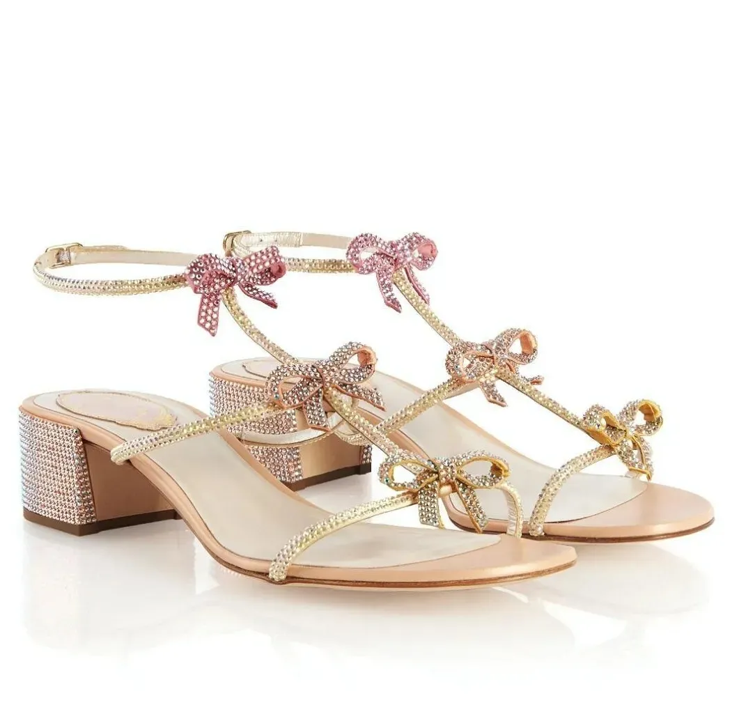 Luxe Zomer Rene Caterina Sandalen Schoenen Met Enkel Kant Dames Lage Top Juweel Bloem Kristal Strappy Dame Elegante Caovillas Gladiator Sandalias EU35-43