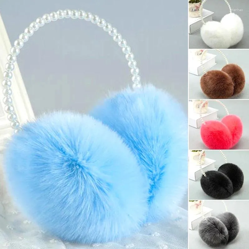 Berets moda feminina inverno quente earmuffs ao ar livre pérola aquecedores de orelha fofo earflap grosso bandana para compras esqui ciclismo acampamento