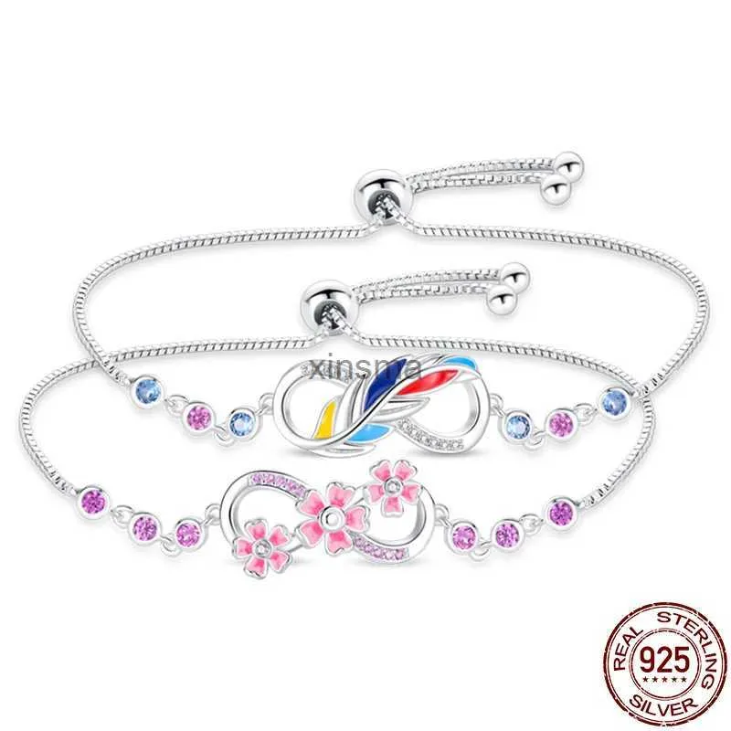 Chain 925 Silver Feather Pink Sakura Fashion Pendant Bracelets For Women Symphony Zircon Lucky Symbol Bracelet Valentine's Day Jewelry YQ240115