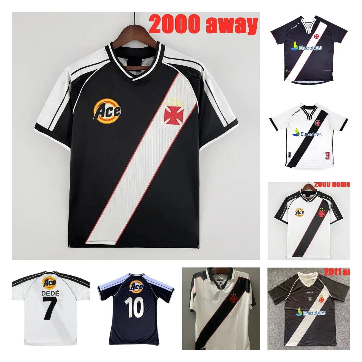Maglie Da Calcio Retro Da Uomo ROMARIO Vasco Da Gama 1997 98 99 2000 11 Maglia Da Calcio JUNINHO Dede LUIZAO Home Bianca Trasferta Nera 97 98 99 00 11 Miranda Maglia Manica Corta Uniforme Da 13 76 DHg...