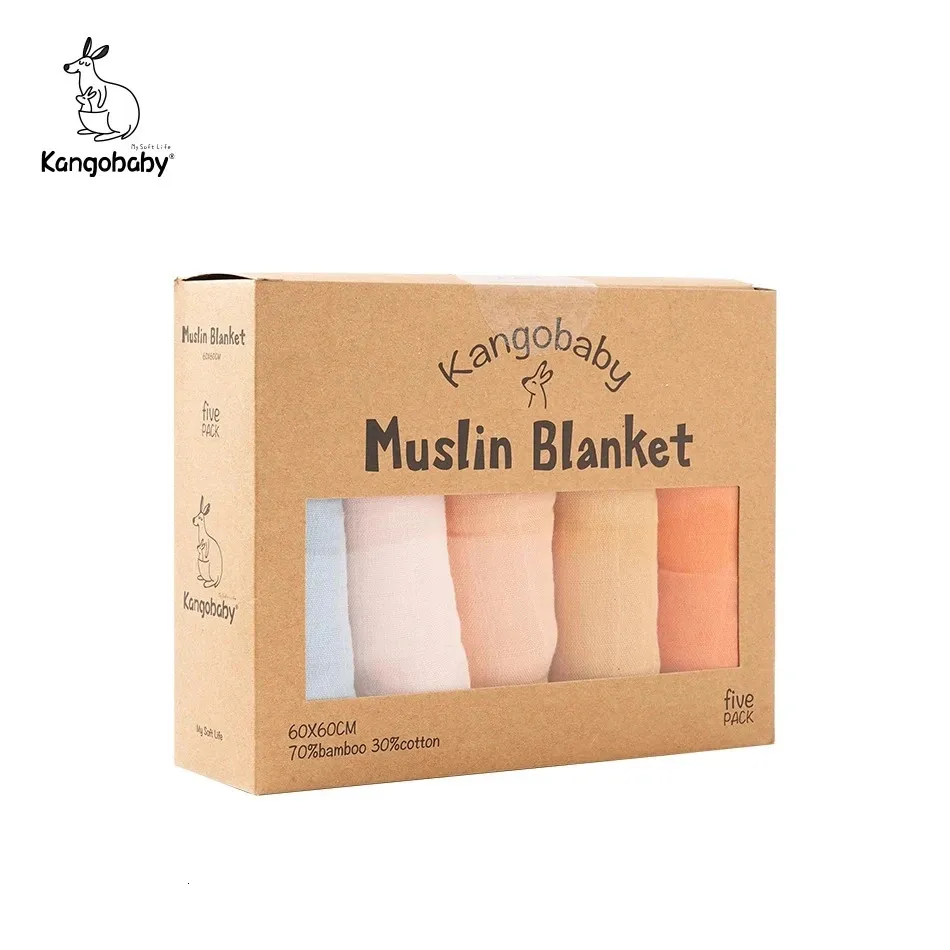 Kangobaby 5 stycken packar multifunktionell bambu bomull muslin filt baby burp tyg set 240115