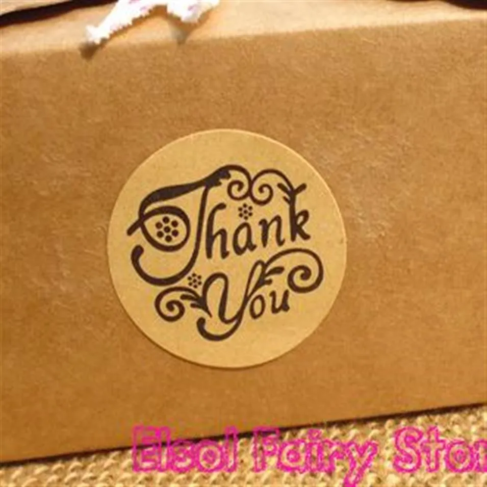 Hele 1200 stks lot Nieuwe Dank u ontwerp Kraft Seal Sticker Gift Seal Label Sticker Voor Party Favor Gift Bag Candy Box Decor280p