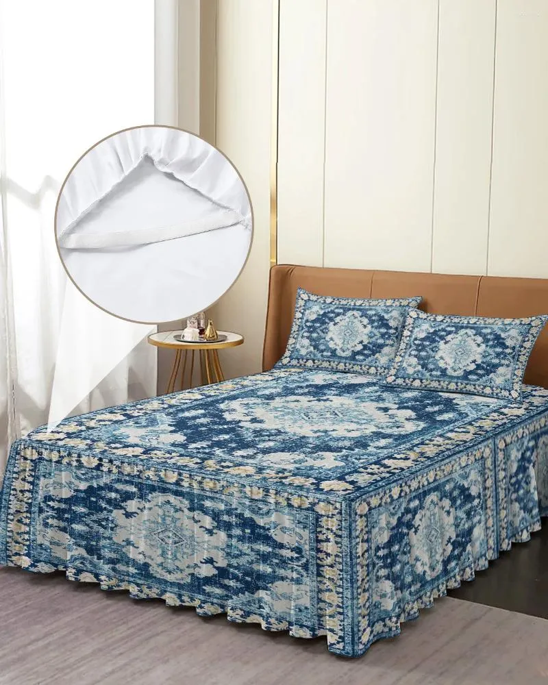 Bed Skirt Vintage Bohemia Elastic Fitted Bedspread With Pillowcases Protector Mattress Cover Bedding Set Sheet