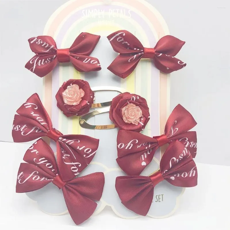 Accesorios para el cabello 8 unids/lote conjunto de Clips de San Valentín para niña y mujer accesorios de moda tocado con lazo Clip impreso con letras con rojo