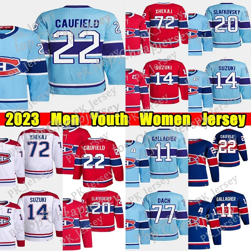 # 22 Cole Caufield Reverse Retro Hockey Jersey # 20 Jur Slafkovsky # 14 Nick Suzuki Kirby Dach Brendan Gallagher Sean Monahan Carey Price Arb