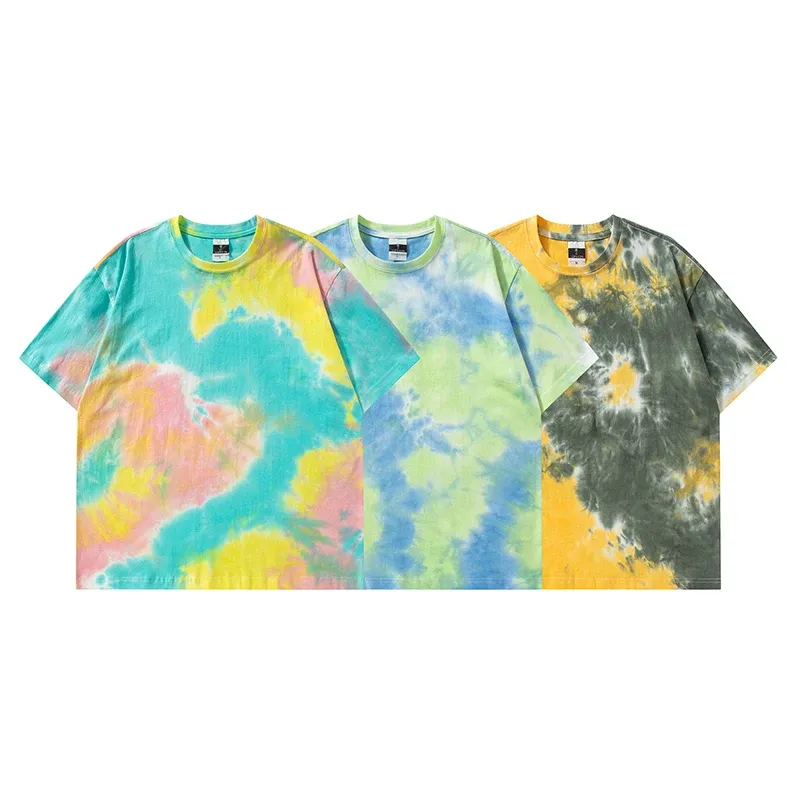 Hip Hop Men Tieb bar barwiony T-shirt swobodny krótki rękaw 2024 Summer Loose T Shirt Cotton Oversize Tops Tees