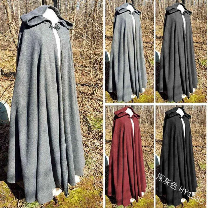 Женский средневековый плащ с капюшоном, винтажная готическая накидка, однотонное пальто, длинный плащ на Хэллоуин, косплей, женское пальто L220714220P