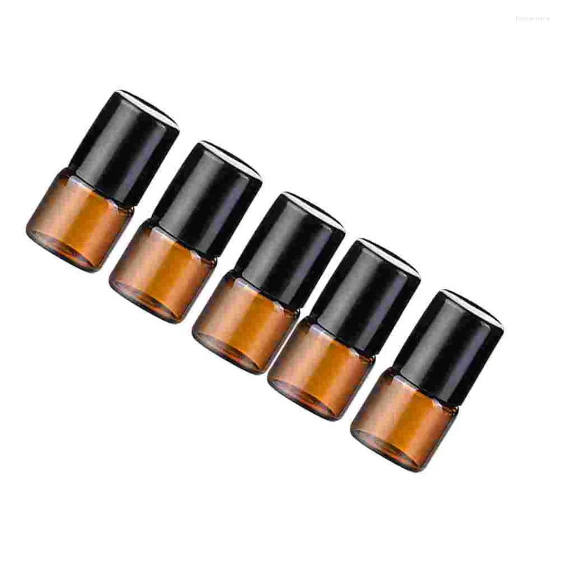 Bottiglie di stoccaggio 5PCS 1ml Portable Roll-Ball Profumo Olio essenziale di vetro per erogazione di viaggio con coperchi neri