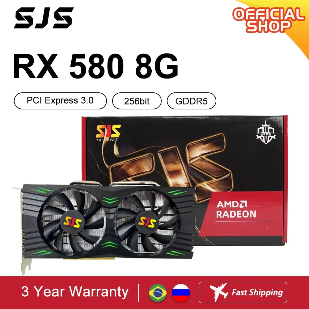 SJS Video Card RX 580 8G 256Bit 2048SP GDDR5 GPU Graphics Cards Gamer RX580 Radeon 8GB Mining Gaming placa 240113