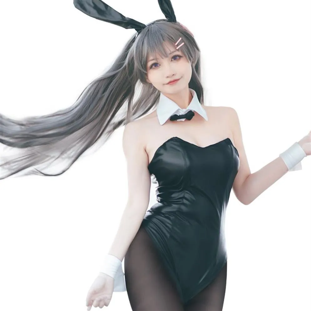 Anime Rascal Does Not Dream of Bunny Girl Sakurajima Mai Cosplay Sexy Jumpsuit Wig Costume305S