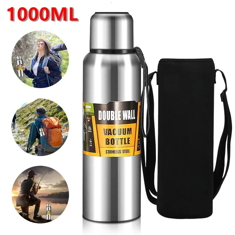 Bouteille Thermos de grande capacité 1L pour thé, tasse thermique Portable à double paroi en acier inoxydable, tasse d'eau de Sport et de voyage 240115