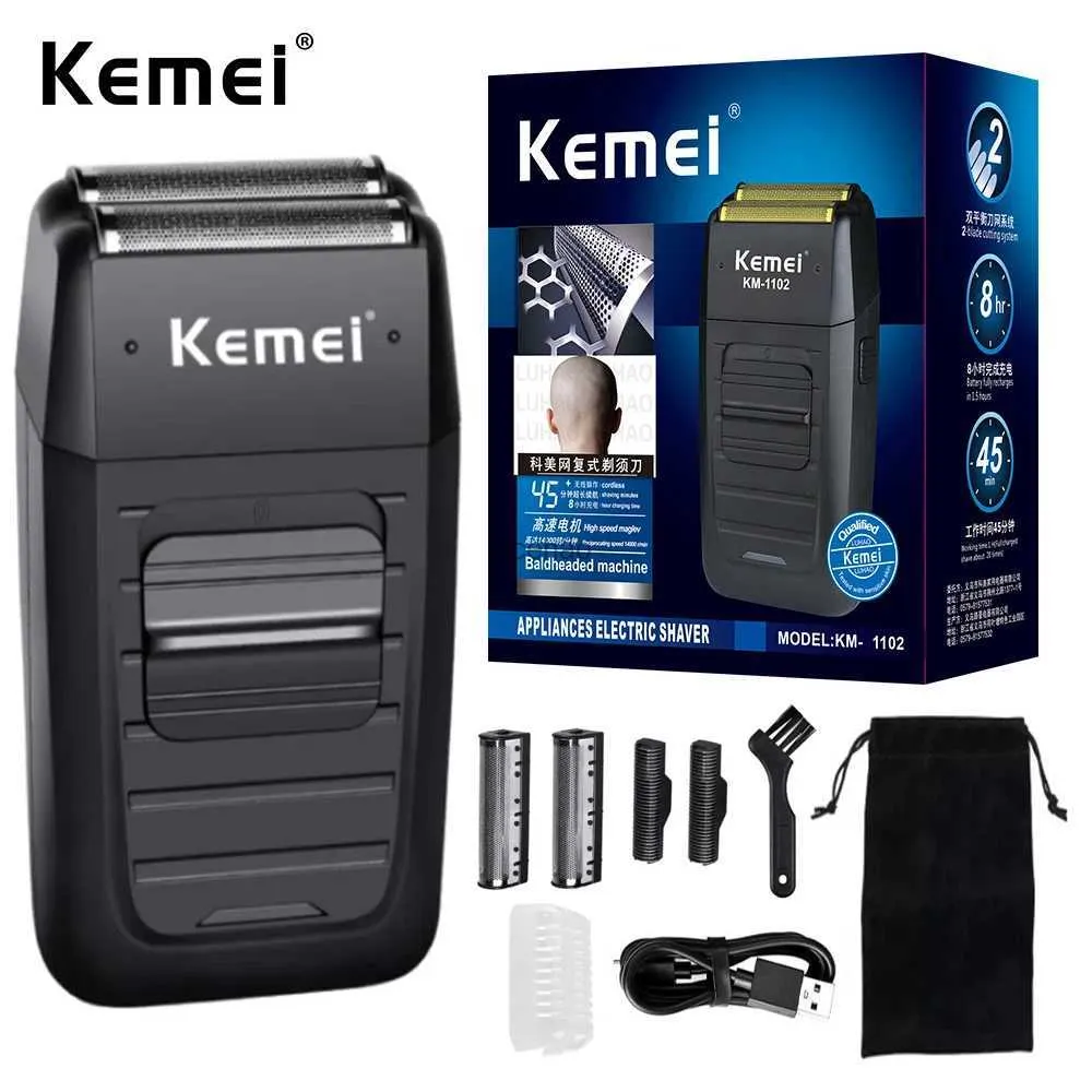 Electric Shaver Kemei KM-1102 Uppladdningsbar trådlös rakapparat för män Twin Blade Återdragande skägg Razor Face Care Multifunktion Stark trimmer