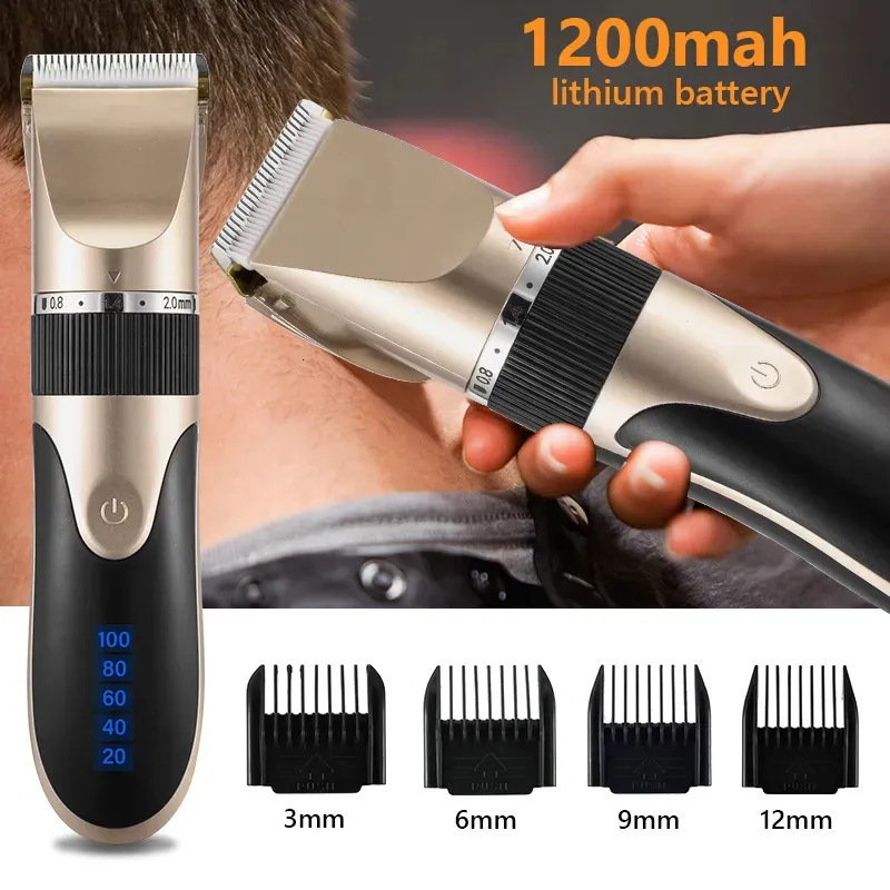 Professionell hårtrimmer Digital USB -laddningsbar Clipper för män Haircut Ceramic Blade Razor Cutter Barber Machine 240115