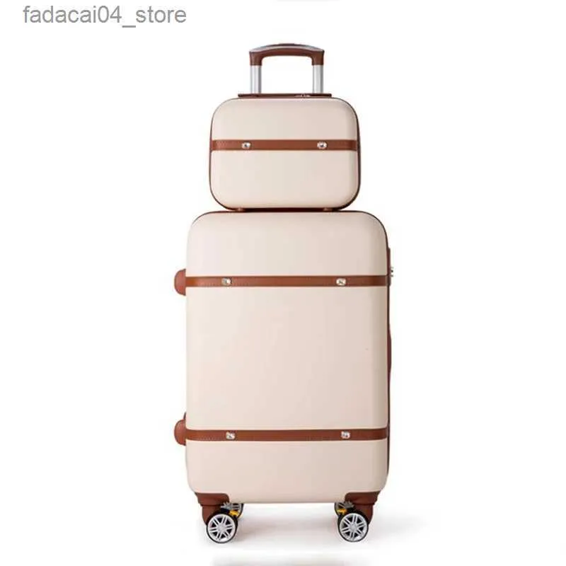 Suitcases TRAVEL TALE Women Hard Retro Rolling Luggage Set Trolley Baggage With Cosmetic Bag Vintage Suitcase For Girls Q240115