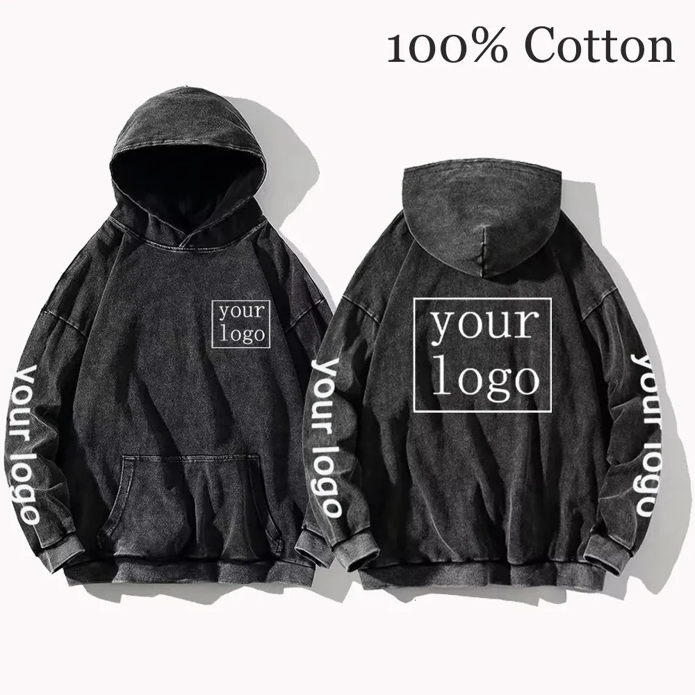 Your OWN Design Brand Picture Custom Printed Men Women DIY Hoodies Vintage Wash Cotton Sweatshirt Casual Loose Y2K Clothes 240115