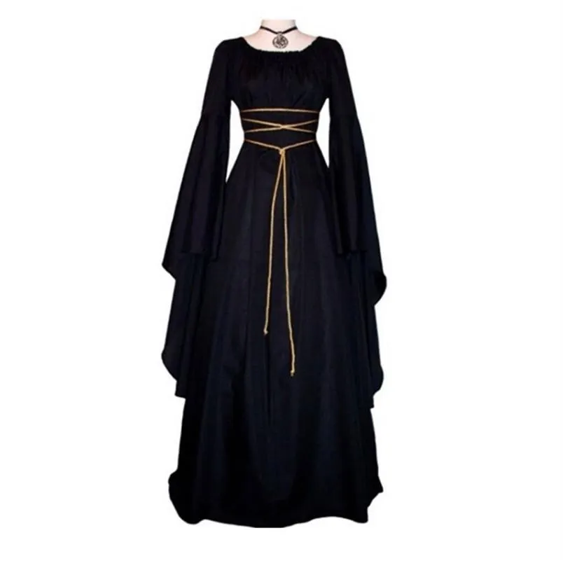 Abito gotico vittoriano vintage solido da donna medievale Abiti da nubile rinascimentali Abito lungo retrò Costume cosplay per Hallowee2333