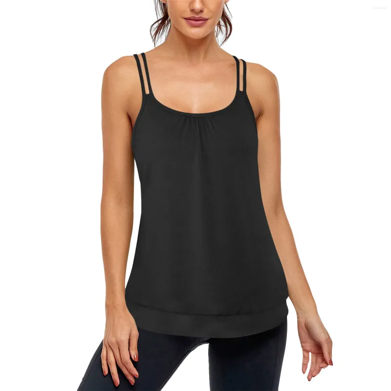 Tanques femininos Mulheres Treino Regatas Sem Mangas Soltas Fit Scoop Neck Spaghetti Strap Yoga Racerback Sports Print Blusa