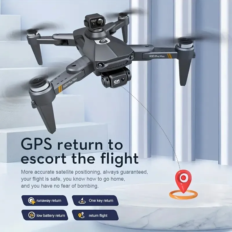 Novo drone K80pro com câmeras duplas HD ajustáveis, retorno automático por GPS em caso de perda de controle e prevenção de obstáculos em 360 °, adequado para iniciantes.