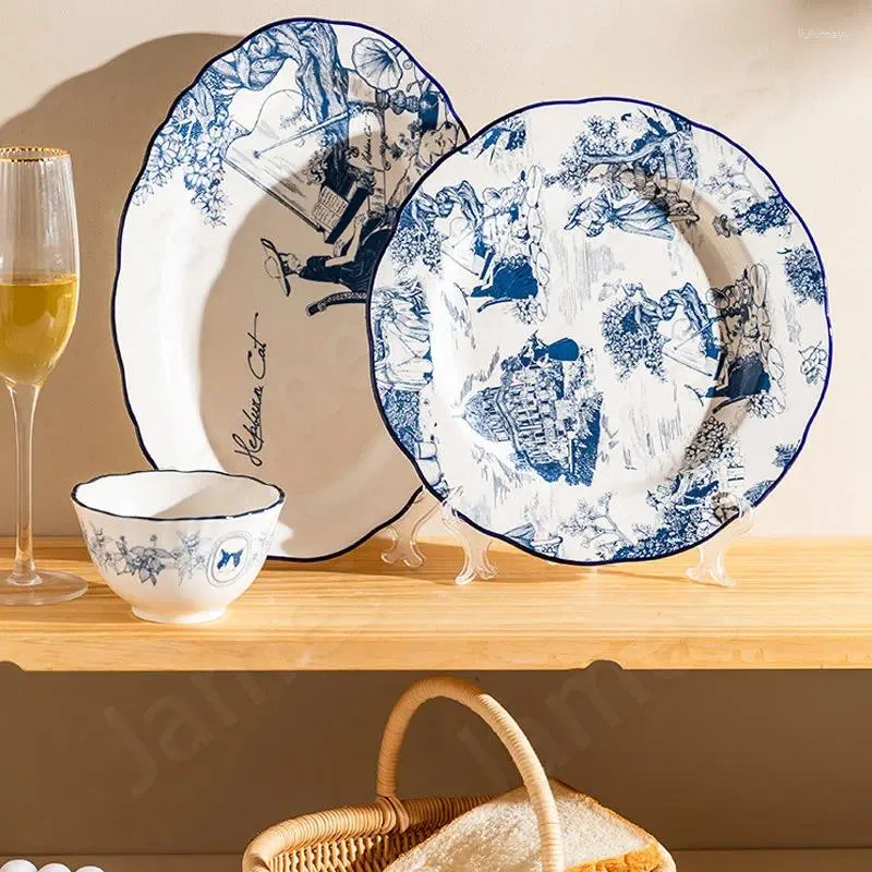 Borden Vintage Romantisch Patroon Soepkom Steak Pasta Brood Sandwich Afternoon Tea Servies Noordse Schilderstijl Dinerbord