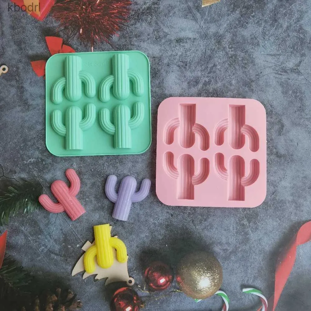 Craft Tools 4-Cavity Cactus Ice Cube Tray Cacti Silicone Candy Mold Chocolate Cookie Fondant Jelly Gummy Mold Baking Candle Cake Decoration YQ240115