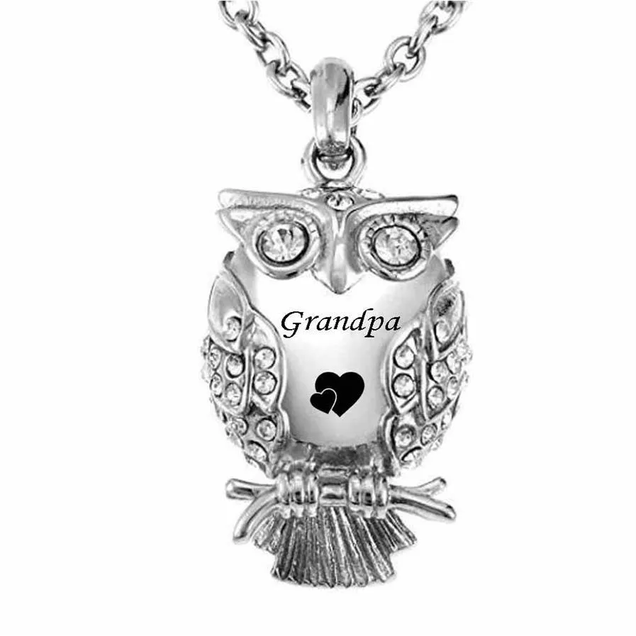 Classic Owl Cremation Urn Pendant For Ashes Necklace Pendant Fill Kit Ashes Rostfri Steel276T