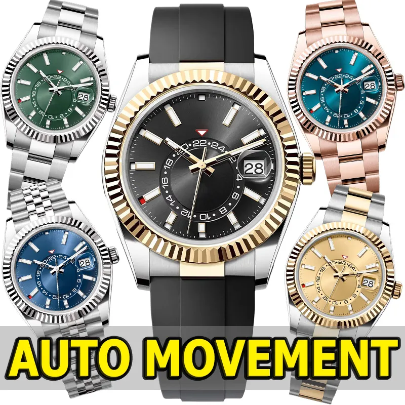 Montres pour hommes montres de haute qualité montres de luxe de haute qualité Sky 42 mm Mouvement automatique de machines 904L Montres en acier inoxydable saphir lumineux avec boîte