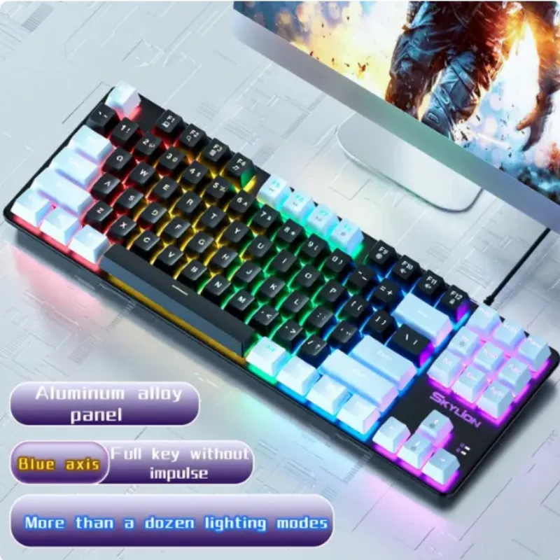 LED -belysning H87 Wired Mechanical Keyboard 10 slags färgglada belysningsspel och kontor för Microsoft Windows och Apple iOS -system