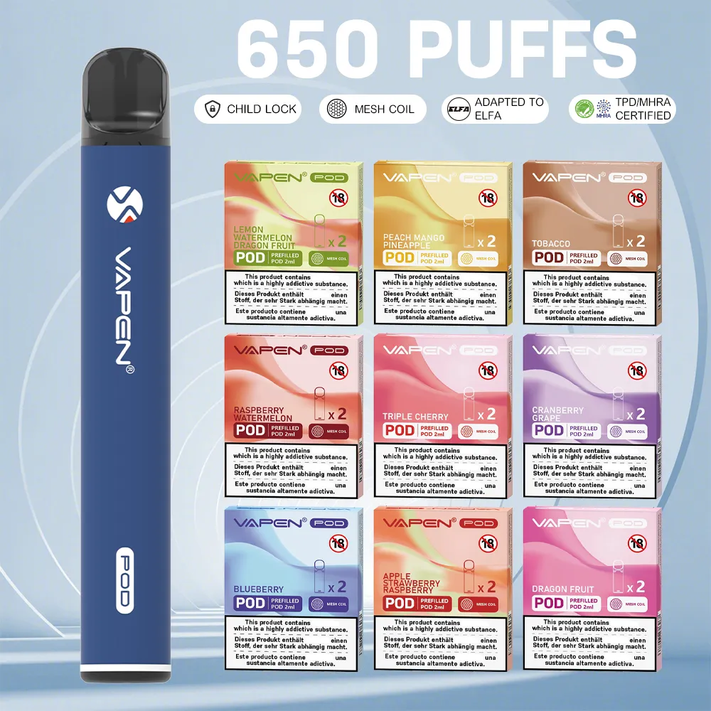 Original VAPEN ELFA vorgefülltes POD-System, 2,0 ml, 650 Züge, austauschbar, PRO POD MESH COIL, KINDERSICHERUNG, Einweg-Vape-E-Zigaretten, TPD MHRA-zertifiziert, kompatibel mit ELFA